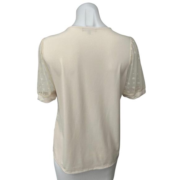 Adrianna Papell Women's Cream Floral Mesh Sleeve Round Neck Blouse Top Size S - Picture 2 of 5